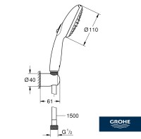 MEDIDAS SET DUCHA con SOPORTE y FLEXO TEMPESTA GROHE